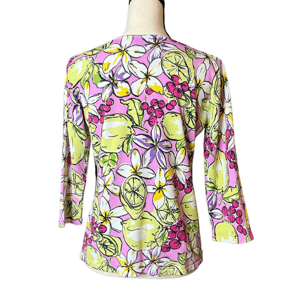 Joseph A Sweater in Pink Purple Yellow Three Quarter Sleeve Sweater Size Large - Picture 3 of 5